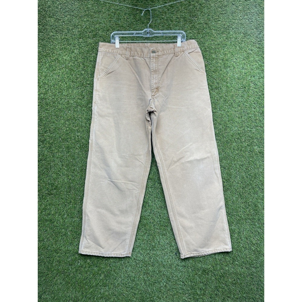Carhartt Canvas Pants Mens 42x30 B11 BRN Brown Duck Workwear Carpenter Beige